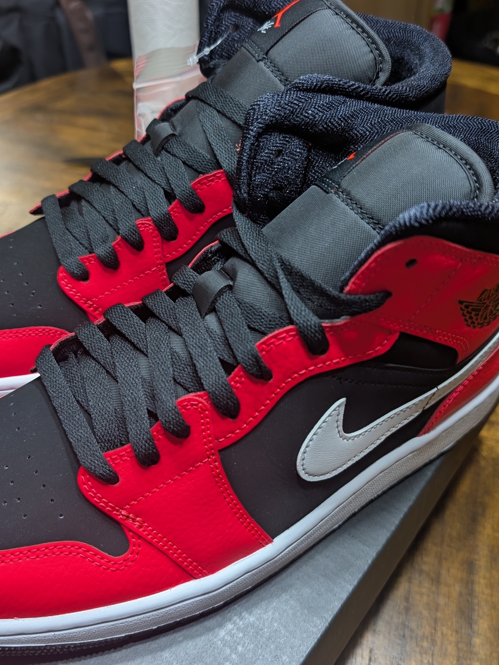 Nike Air Jordan 1 Mid Infrared Black/Red with White Swoosh